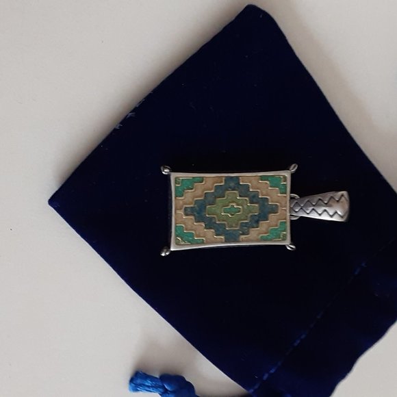 Southwestern Sterling Mosaic Inlay Tapestry Pendant - Picture 1 of 5